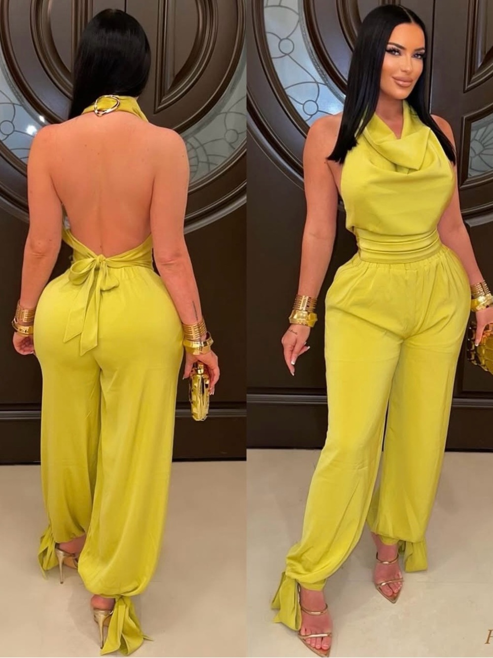 Satin Halter pants set in Lime